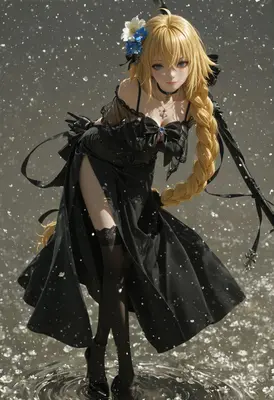 Elegant Blonde in Black Lace Gown