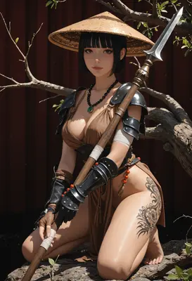 Stoic Warrior with Bamboo Hat