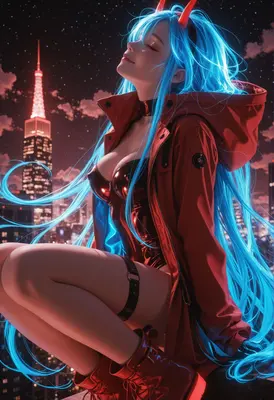Neon Blue Haired Oni City Night