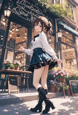 Cheerful Girl Outside A Cafe