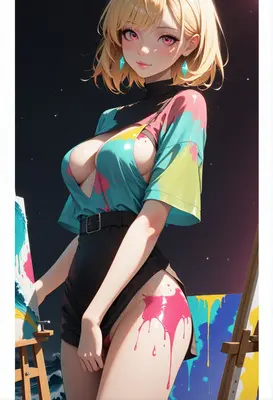 Vibrant Artist Splattered In Colorful Paint