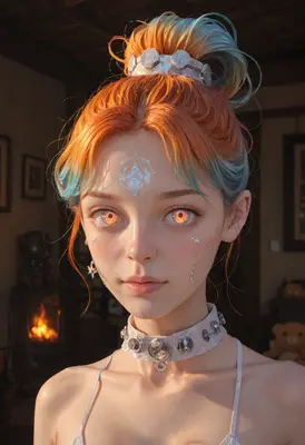 Ethereal Girl with Glowing Fiery Eyes