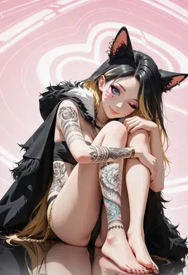 Tattooed Cat Girl in Fur Cloak