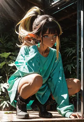 Elf Girl Crouching in Sunlight