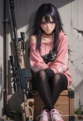 Quiet Sniper in Pink Hoodie