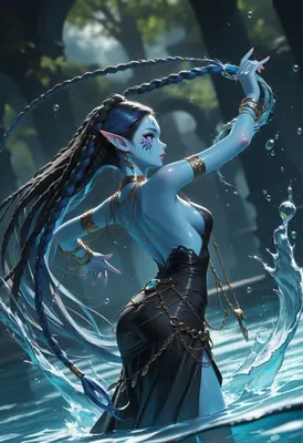Blue Elf Enchantress Wielding Water