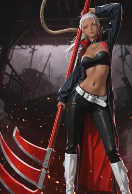 Warrior with Red Scythe in Wasteland