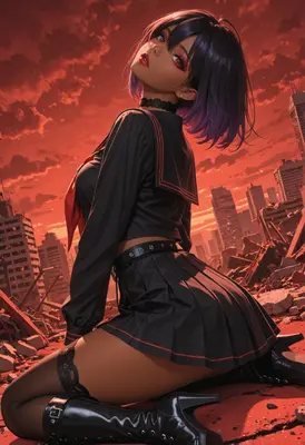 Ruined City Schoolgirl Silhouette
