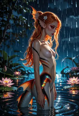Melancholy Mermaid in the Midnight Rain