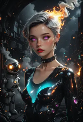 Cybernetic Guardian and Her Robotic Companion