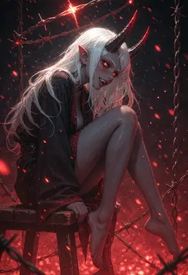 Demon Maiden Amidst Barbed Wire