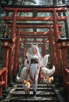 Kitsune Maiden Beneath the Torii Gates