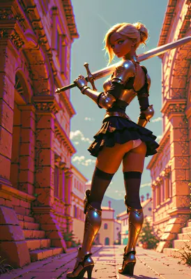 Golden Knight in a Sunlit Alley