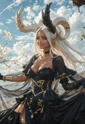 Ethereal Demon Queen in Black Gown