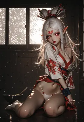 Ethereal Elf in Traditional Kimono Attire