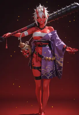 Red Oni Warrior with Spiked Club