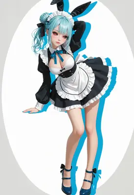Cute Bunny Maid with Blue Hair