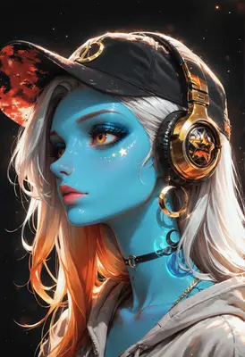 Blue Skinned Cyberpunk Music Lover