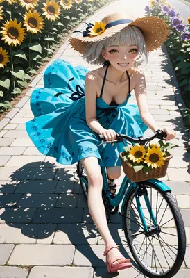 Summer Bike Ride Through Sunflowers