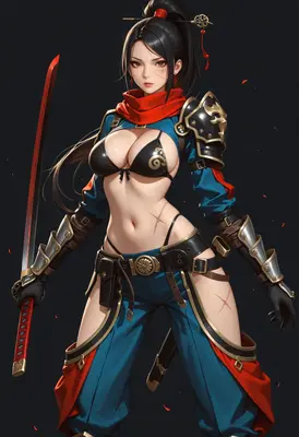 Scarred Warrior with Red Katana