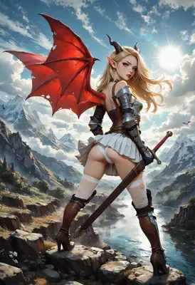 Winged Warrior Overlooking Mountain Valley