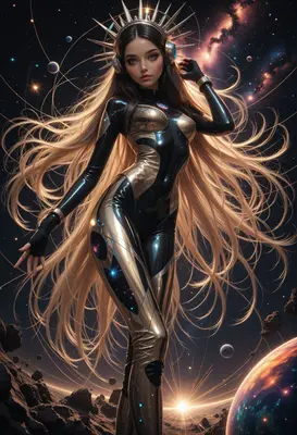 Celestial Goddess in Cosmic Armor