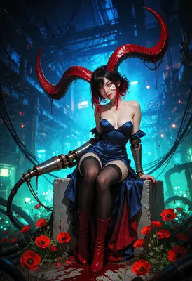 Cybernetic Demon Queen Among Poppies