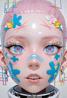 Cybernetic Doll with Floral Accents