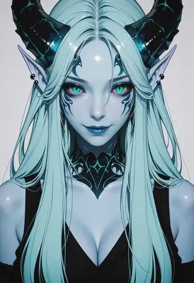 Ethereal Blue Horned Demon Maiden