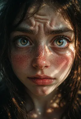 Intense Gaze of a Freckled Youth