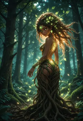 Ethereal Forest Nymph Among Ancient Roots