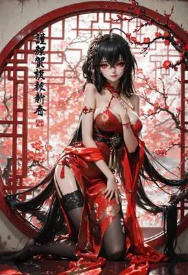 Lunar New Year Red Cheongsam Beauty