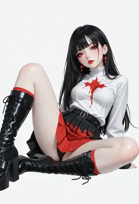 Gothic Anime Girl in Red and Black