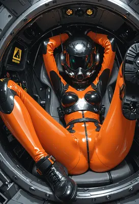 Pilot in Orange Latex Flight Suit