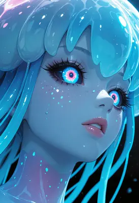 Ethereal Jellyfish Girl With Glowing Eyes