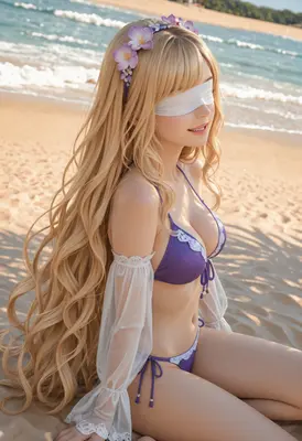 Blonde Maiden With Blindfold at Beach
