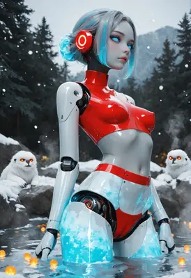 Cyborg Maiden in Snowy Hot Spring