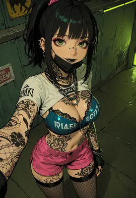 Edgy Cyberpunk Girl with Tattoos