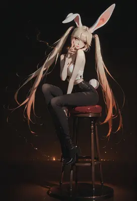 Elegant Blonde Bunny Girl on Stool