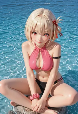 Blonde Anime Girl Relaxing in Pool