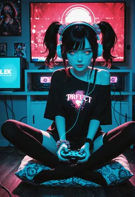 Neon Gamer Girl in Her Setup