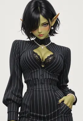 Elegant Green Elf in Striped Attire