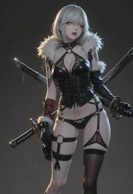Silver Haired Warrior in Tactical Lingerie