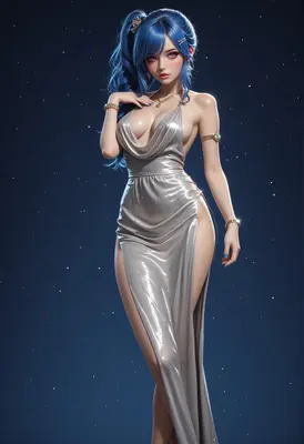 Elegant Blue Haired Starry Goddess