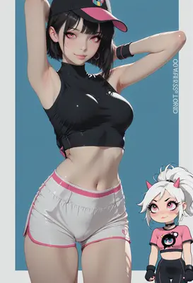 Sporty Anime Girl with Chibi Companion