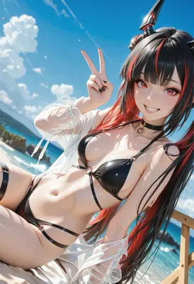 Cheerful Beach Day Anime Girl