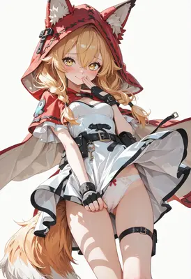 Blushing Fox Girl in Red Hood