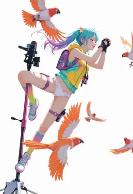 Cheerful Explorer with Tropical Parrots