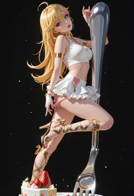 Blonde Anime Girl with Giant Fork