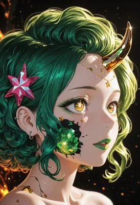 Radiant Emerald Gemstone Horned Maiden